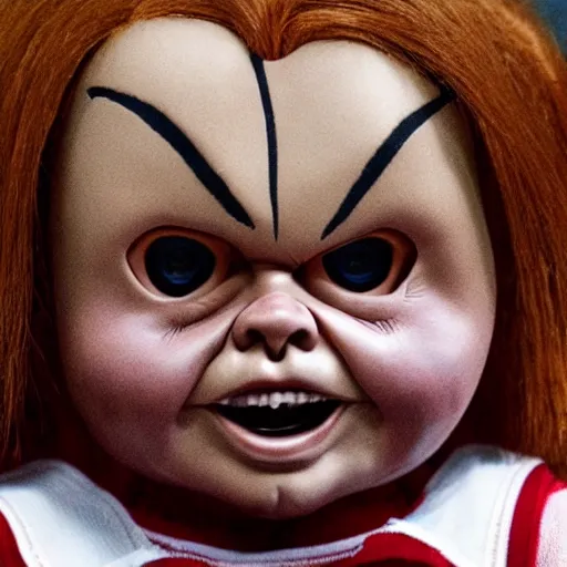 Image similar to chucky the killer doll testifying in court