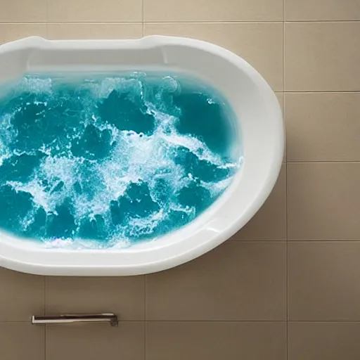 Image similar to a bath tub full of water like the ocean with waves