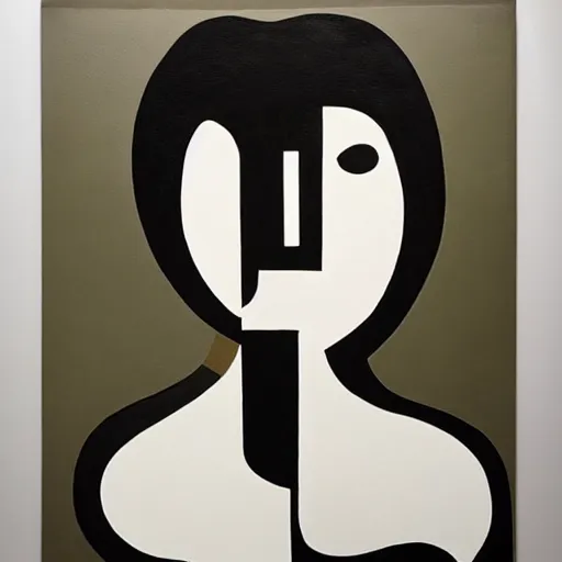 Prompt: A modern abstract painting in the style of HILDEGARDE HANDSAEME, portrait of beautiful woman, clean black outlines, modern earthy neutral earthy