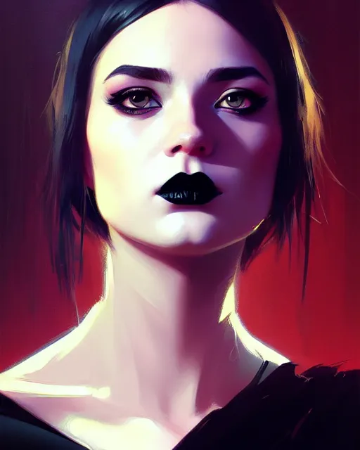 Prompt: stylized portrait by aykutmakut of an artistic pose, composition, young cute serious fancy lady with black paint in her face, cinematic moody colors, realistic shaded, fine details, realistic shaded lighting poster by ilya kuvshinov, magali villeneuve, artgerm, jeremy lipkin and michael garmash and rob rey