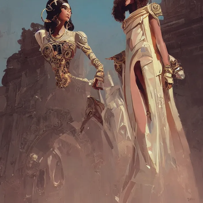 Image similar to gucci goddess, future fashion, stylish deity, model, concept art, digital painting, beautiful, ornate, hd, by greg rutkowski, by syd mead