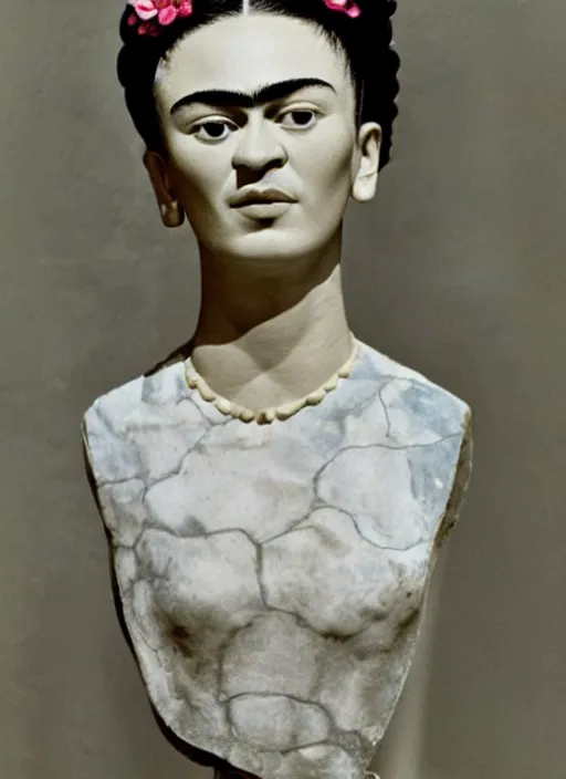 Image similar to Frida Kahlo carved out of marble