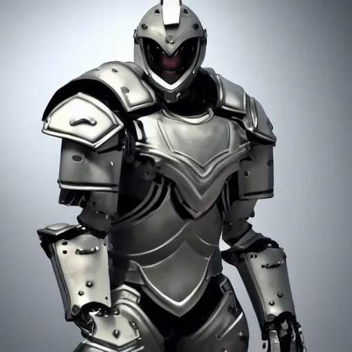 Image similar to Mechanical armour, white, Muscular, godly, unreal engine 5, bright light, full body, metal, male, HD 8K, energy