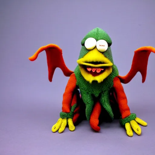Prompt: toy cthulhu in the style of Jim Henson's muppets, photo, high definition