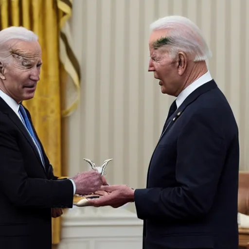 Prompt: Walter White receives the Presidential Medal of Freedom from Joe Biden