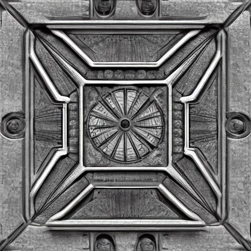 Prompt: flat giger surface texture, detailed, mechanical, art deco, depth map, symmetry