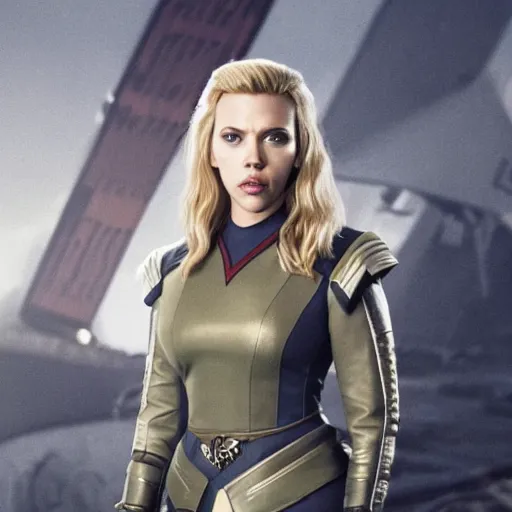 Image similar to starfleet uniform, portrait of scarlett johansson as lagertha, in starfleet uniform, from the tv series vikings