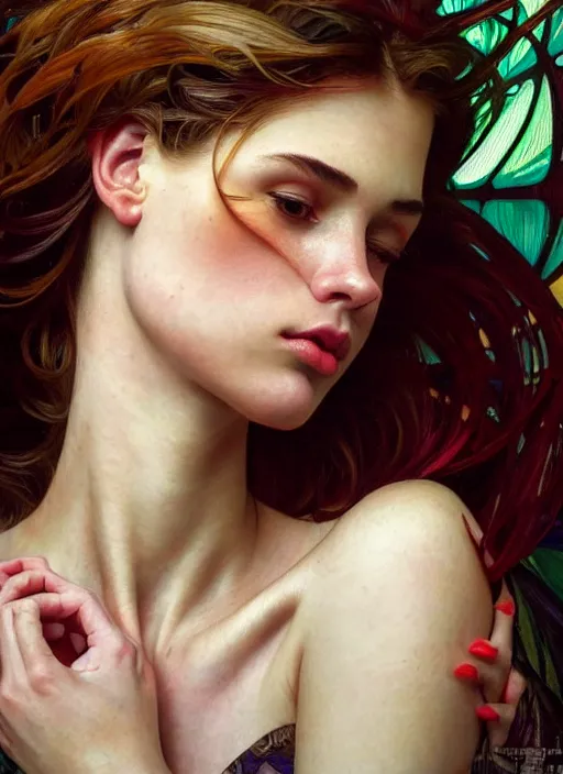 Image similar to photo of a gorgeous young woman in the style of stefan kostic, realistic, sharp focus, 8 k high definition, insanely detailed, intricate, elegant, art by david cronenberg and stanley lau and alphonse mucha and hopper and gilleard and ryden and wolfgang lettl and yoshitako ameno and artgerm