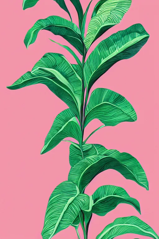 Image similar to ultra realistic illustration, banana plants drawing, pink background, elegant, highly detailed, digital painting, concept art, smooth, sharp focus, illustration, art by haus and hues