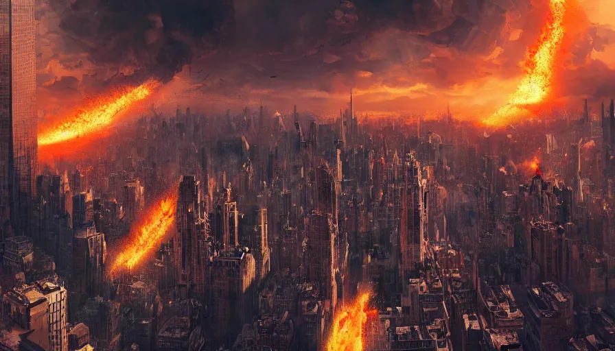 Prompt: movie poster style of new york city destroyed by nuclear explosion, hyperdetailed, artstation, cgsociety, 8 k