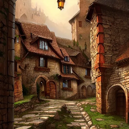 Image similar to a beautiful medieval village by Marc Simonetti