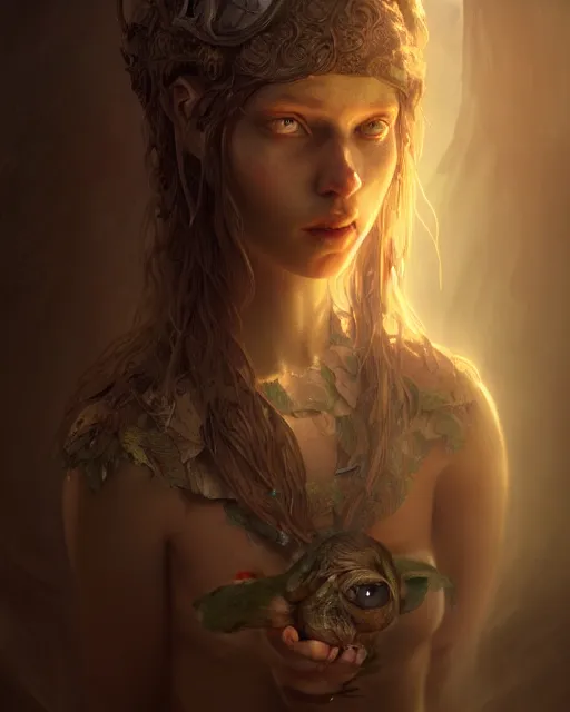 Image similar to Beautiful art portrait of a earth elemental girl in a dungeon, atmospheric lighting, intricate detail, cgsociety, hyperrealistic, octane render, RPG portrait, ambient light, dynamic lighting