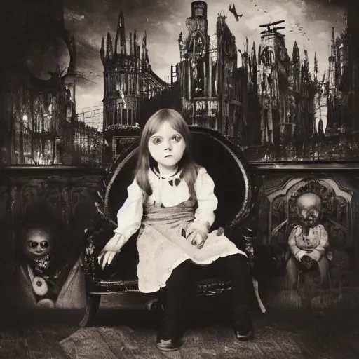 a photo of young sad victorian gothic child with big