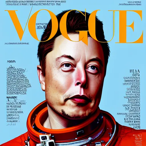 Image similar to a portrait of elon musk as an astronaut in mars, vogue magazine cover, highly detailed