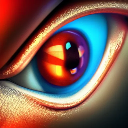 Image similar to Robot Eye, close up, colorful, fantasy, vivid colors, concept art, sharp focus, digital art, Hyper-realistic, 4K, Unreal Engine, Highly Detailed, HD, Dramatic Lighting by Brom, trending on Artstation