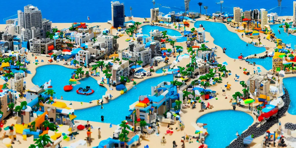 Image similar to perfect replica of Tel-Aviv beach, everything is made from Lego, high-detaild, unreal engine 5, 4K UHD image