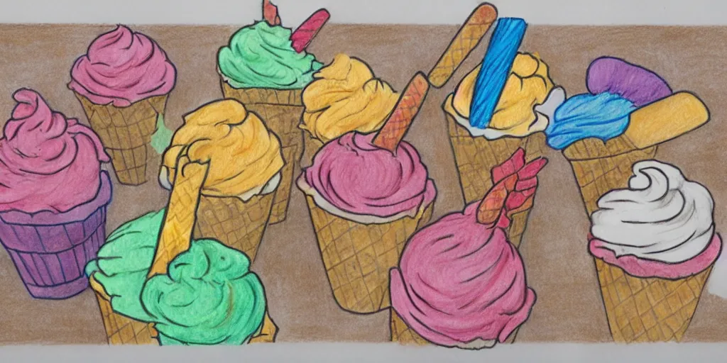 Image similar to colored pencil drawing of an ice cream food fight