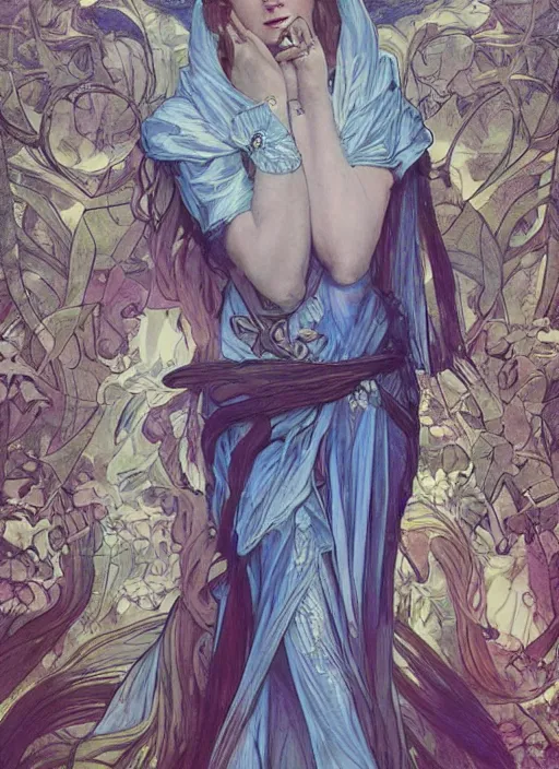 Image similar to Emma Watson as God of Beautifully, full body shot, cute, fantasy, intricate, elegant, highly detailed, digital painting, 4k, HDR, concept art, smooth, sharp focus, illustration, art by alphonse mucha,artgerm, H R Giger