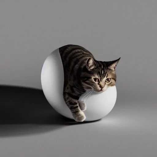 Image similar to A cat hatching from an egg, studio lighting, photorealistic, 4K