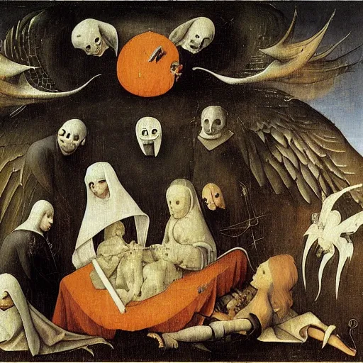 Prompt: angels and death by hieronymus bosch