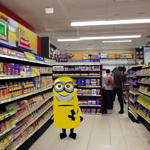 Prompt: lots of minions inside a 7/11 store, 8k, sharp, hyperrealistic