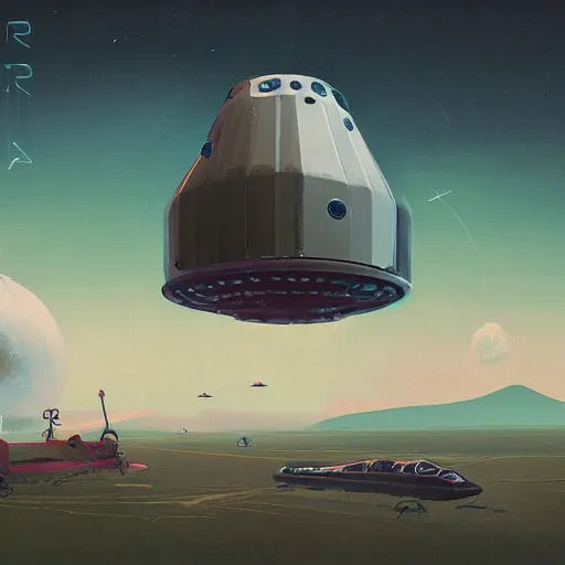 Image similar to A schematic of a spaceship for asteroid mining by Simon Stålenhag