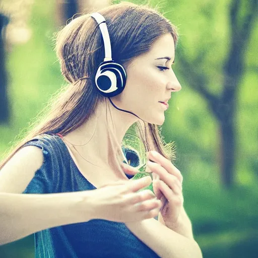 Image similar to a beautiful woman listening to music by Anna Nikonova