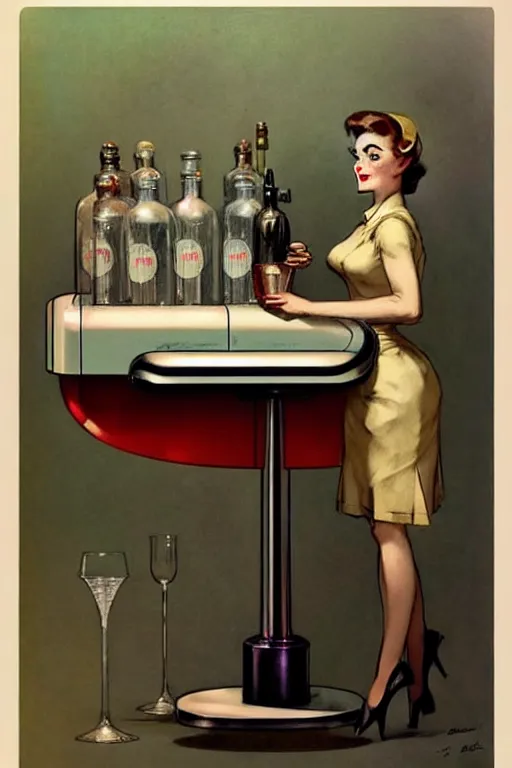 Image similar to ( ( ( ( ( 1 9 5 0 s retro future android mobile bartender bar. muted colors. ) ) ) ) ) by jean - baptiste monge,!!!!!!!!!!!!!!!!!!!!!!!!!