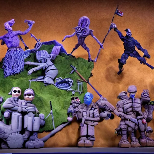 Prompt: the war between worlds extremely detailed claymation art