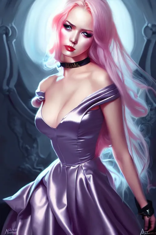 Prompt: Beautiful alluring Warhammer portrait in satin dress by Artgerm and WLOP, Pixiv