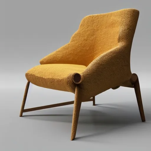 Image similar to a chair with a wooden frame and white upholstered seat, a 3 d render by ned m. seidler, trending on behance, gutai group, rendered in maya, made of insects, art deco