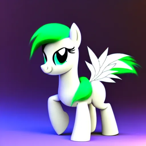 Prompt: white colored stoner pony from my little pony, marijuana themed, weed cutie mark, art, volumetric smoke, colorful, 3 d, render, black hoodie, soft lighting, green mane