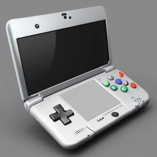 Prompt: an image of a nintendo 3 ds game system, a 3 d render by miyamoto, featured on polycount, precisionism, 3 d, rendered in maya, 2 d game art
