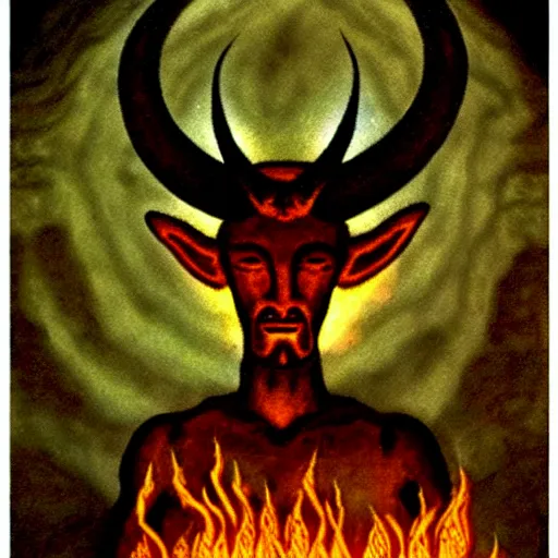 Image similar to horned god, paleolithic cave painting, light of fire