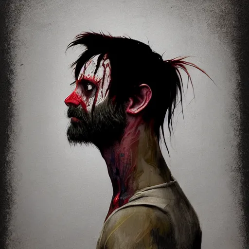 Image similar to color head portrait of the singer brett anderson, 7 days to die zombie, gritty background, fine art, award winning, intricate, elegant, sharp focus, cinematic lighting, digital painting, 8 k concept art, art by michael hussar, art by brom, art by guweiz and z. w. gu, 8 k