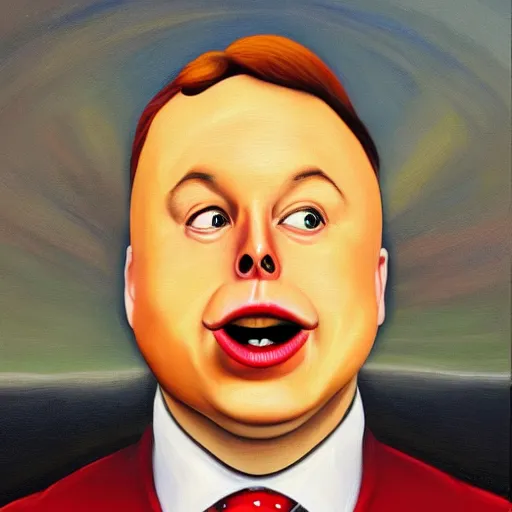 Image similar to the anthropomorphic potato elon musk by john byrne, photorealistic oil on canvas