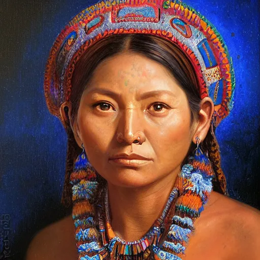 Image similar to portrait of a mayan woman ( 3 5 ) from mesoamerica, an oil painting by ross tran and thomas kincade