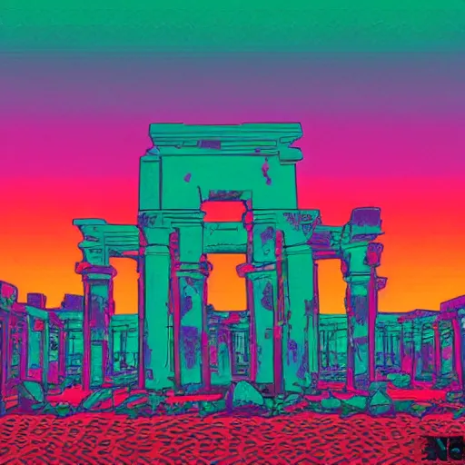 Prompt: neon ancient ruins,retrowave art, trending