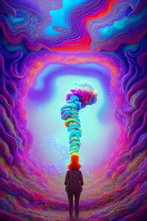 Image similar to colorful liquid smoke and clouds opening portal to another dimension, dmt, psilocybin, lsd, face, detailed, intricate, elegant, highly detailed, digital painting, artstation, concept art, smooth, sharp focus, illustration, art by hana yata, and artem demura and beeple, octane render, unreal engine, 8 k