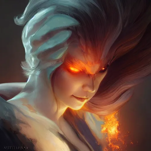 Image similar to female japanese fire elemental, ghostly form, transparent, d & d, highly detailed, digital painting, artstation, concept art, sharp focus, illustration, cinematic lighting, art by artgerm and greg rutkowski and alphonse mucha