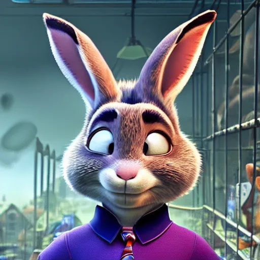 Image similar to Judy Hopps, the rabbit police officer from Zootopia, interrogating Hannibal Lecter from Silence of the Lambs, mashup, 4k movie still