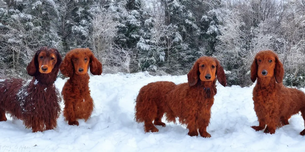 Image similar to Giant woolly dachshunds, in snow