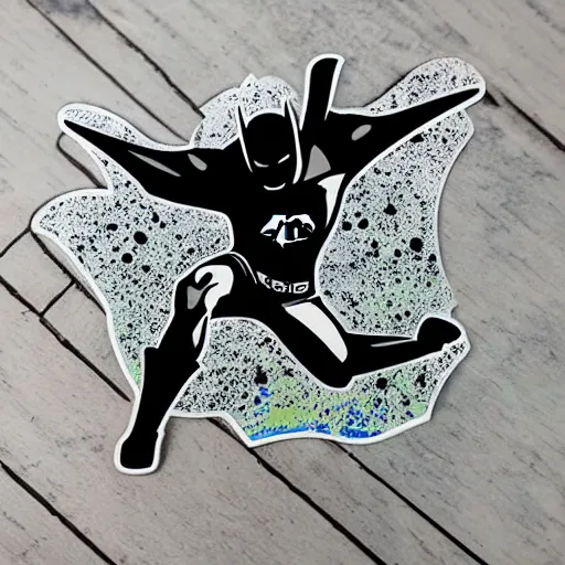 Image similar to die cut sticker, batman breakdancing in techwear splatter paint