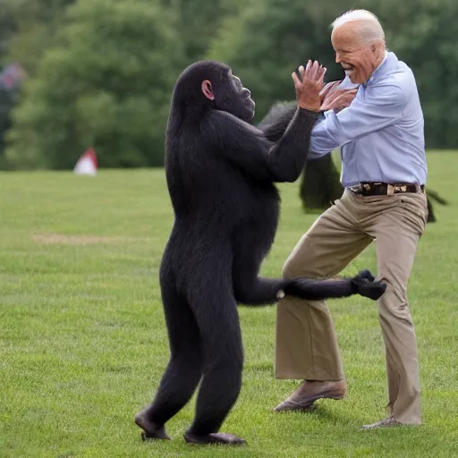 Image similar to joe biden fighting an ape