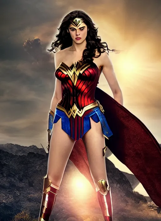 Film Still Of Alexandra Daddario As Wonder Woman In Stable Diffusion