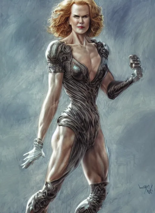 Image similar to muscled Nicole Kidman as a ruggedly handsome hero, intricate, elegant, highly detailed, centered, digital painting, artstation, concept art, smooth, sharp focus, illustration, artgerm, donato giancola, Joseph Christian Leyendecker, WLOP, Boris Vallejo, Artgerm