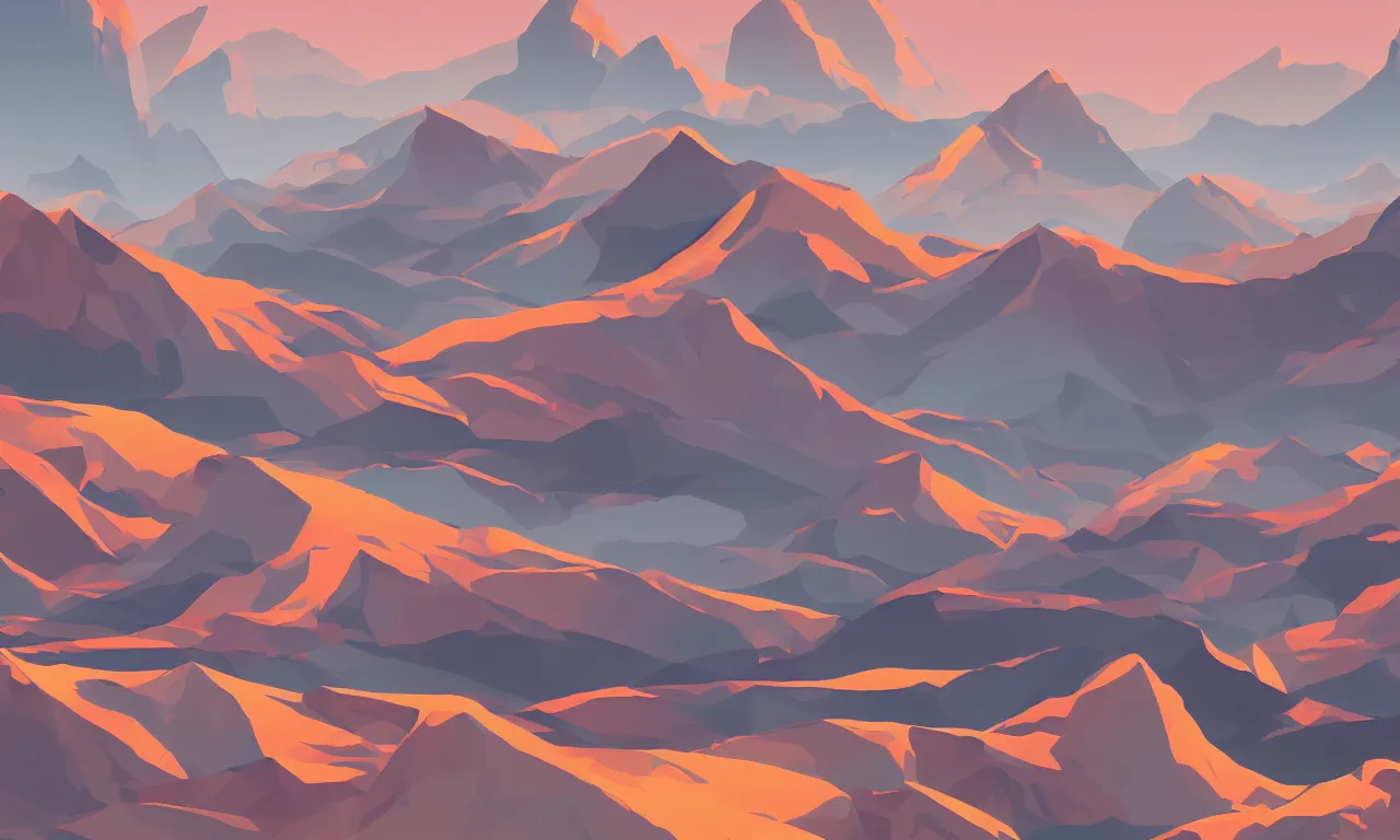 Prompt: mountains, vector art, trending on artstation, 30mm, by Noah Bradley