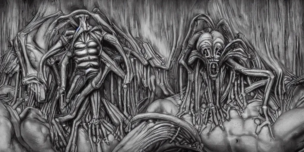 Prompt: enomorph in the style of HR Giger, claymation, movie scene