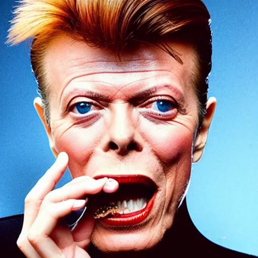 Prompt: david bowie CAN FIT 100 MARSHMALLOWS IN HIS MOUTH