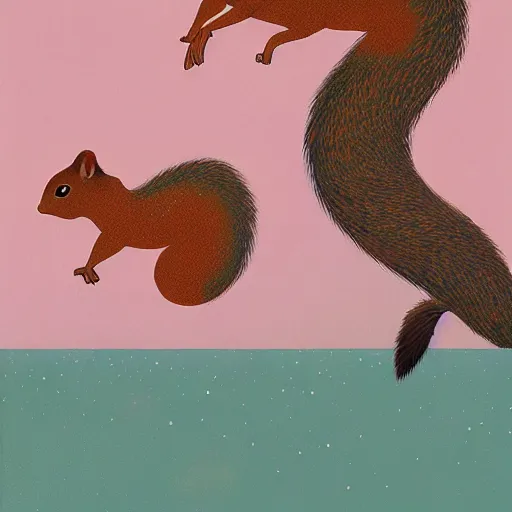 Image similar to two squirrels on the prowl oil painting victo ngai